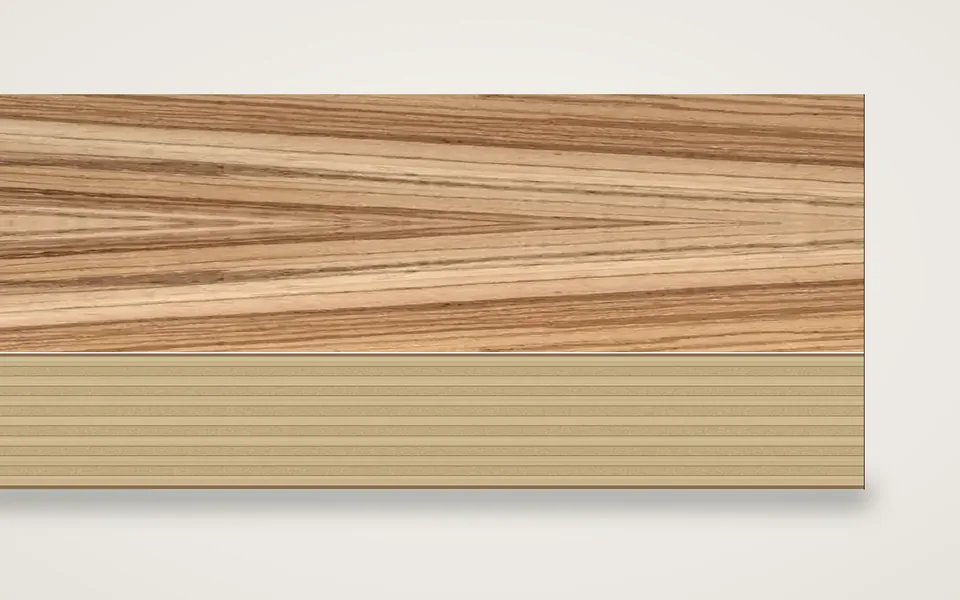 Zebrano furnierte Multiplexplatte (Birke) 19 mm – 600 × 800 mm, Zuschnitt nach Maß