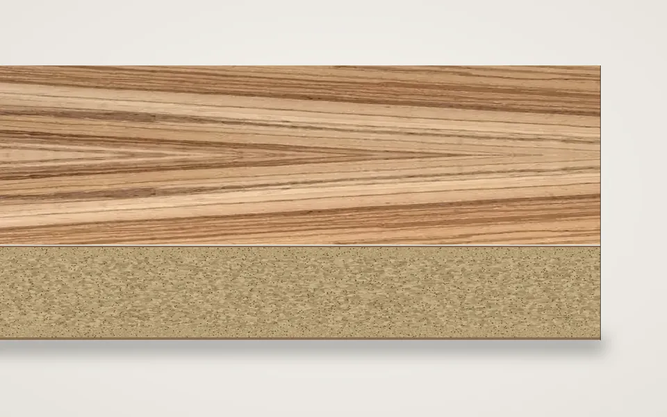 Zebrano furnierte Spanplatte 19 mm – 600 × 800 mm, Zuschnitt nach Maß